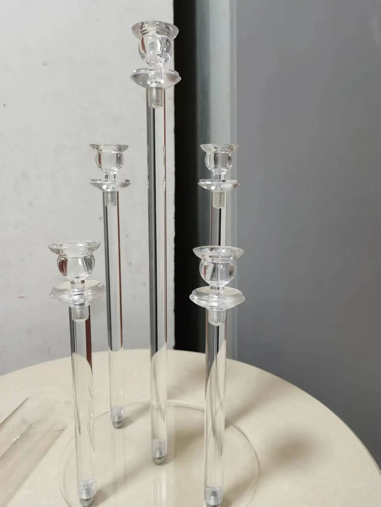 New High Clear Candle Holder Wedding Centerpiece Acrylic 5 Arms Candle Holder/or 6pcsLED Candles for Party and Wedding 1pc candle holders,led candles