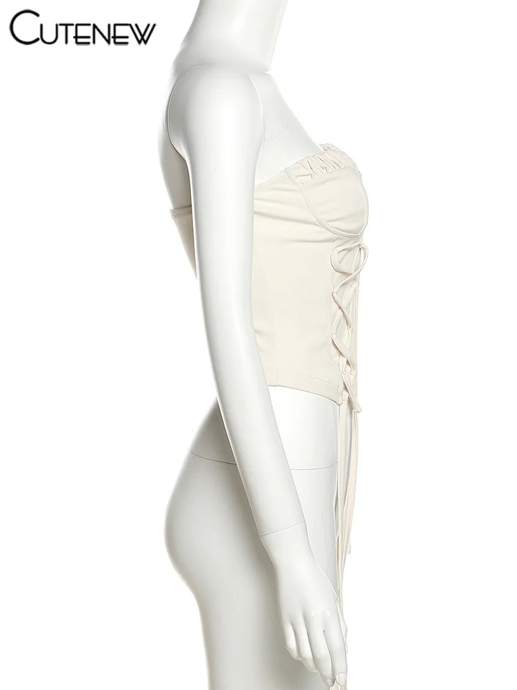 Camiseta sin mangas lisa para mujer, sexy, ajustada, con cordones, informal, fruncida, ropa de moda para chicas, ropa de calle femenina, nueva