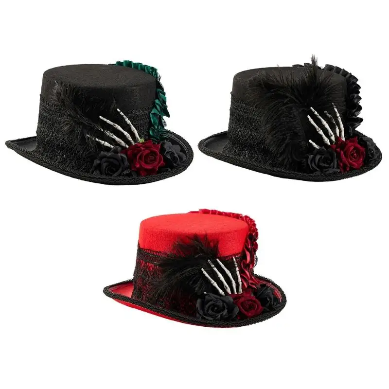 39bd Unisex Steampunk Accessoire Top Woll Magier mit Dark Series Blumen – Detail 1