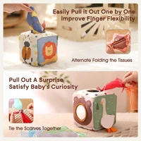 Baby Montessori Rattle Toy Cotton Animal Tissue Box Kid Finger Exercise Cloth Busy Box Toy Baby Educational Activity Sensory Toy 3