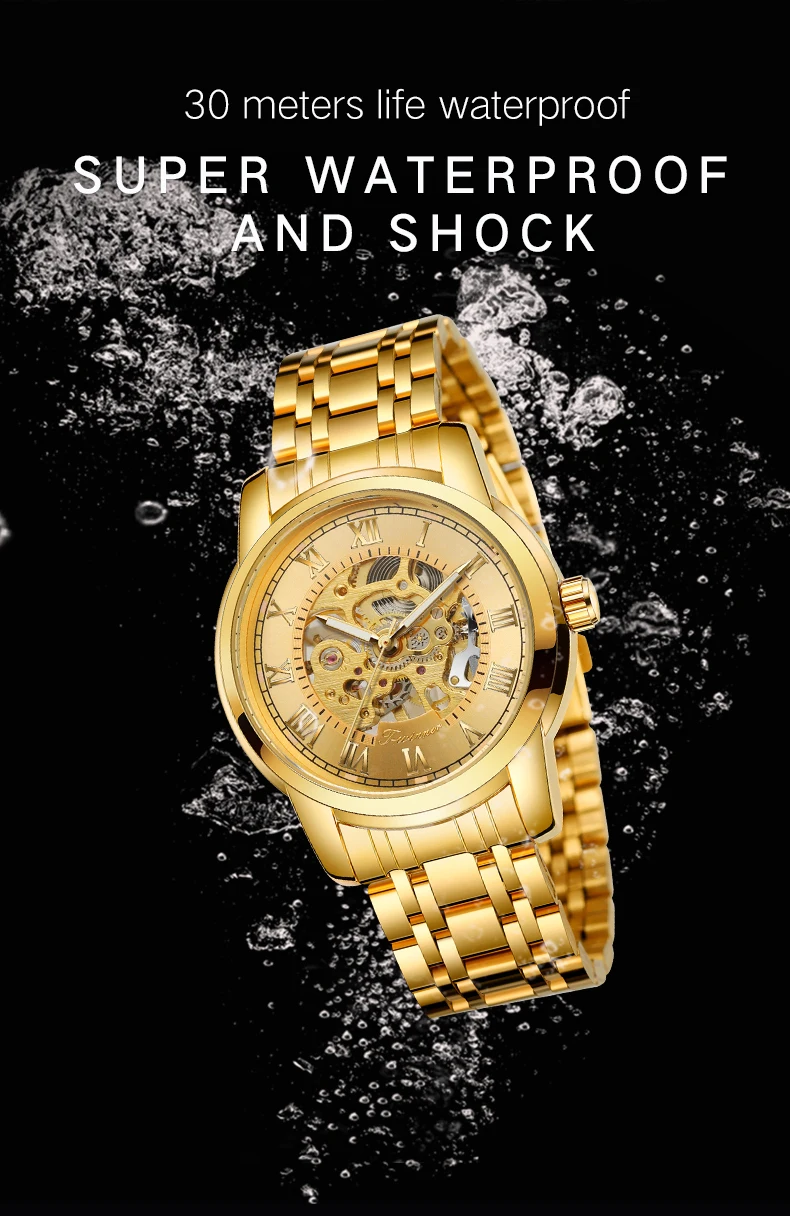 2024 WINNER Roman scale Skeleton Mechanical Wristwatch Retro Luminous Hands Luxury Brand Gold Cool Men Watches Stainless Steel