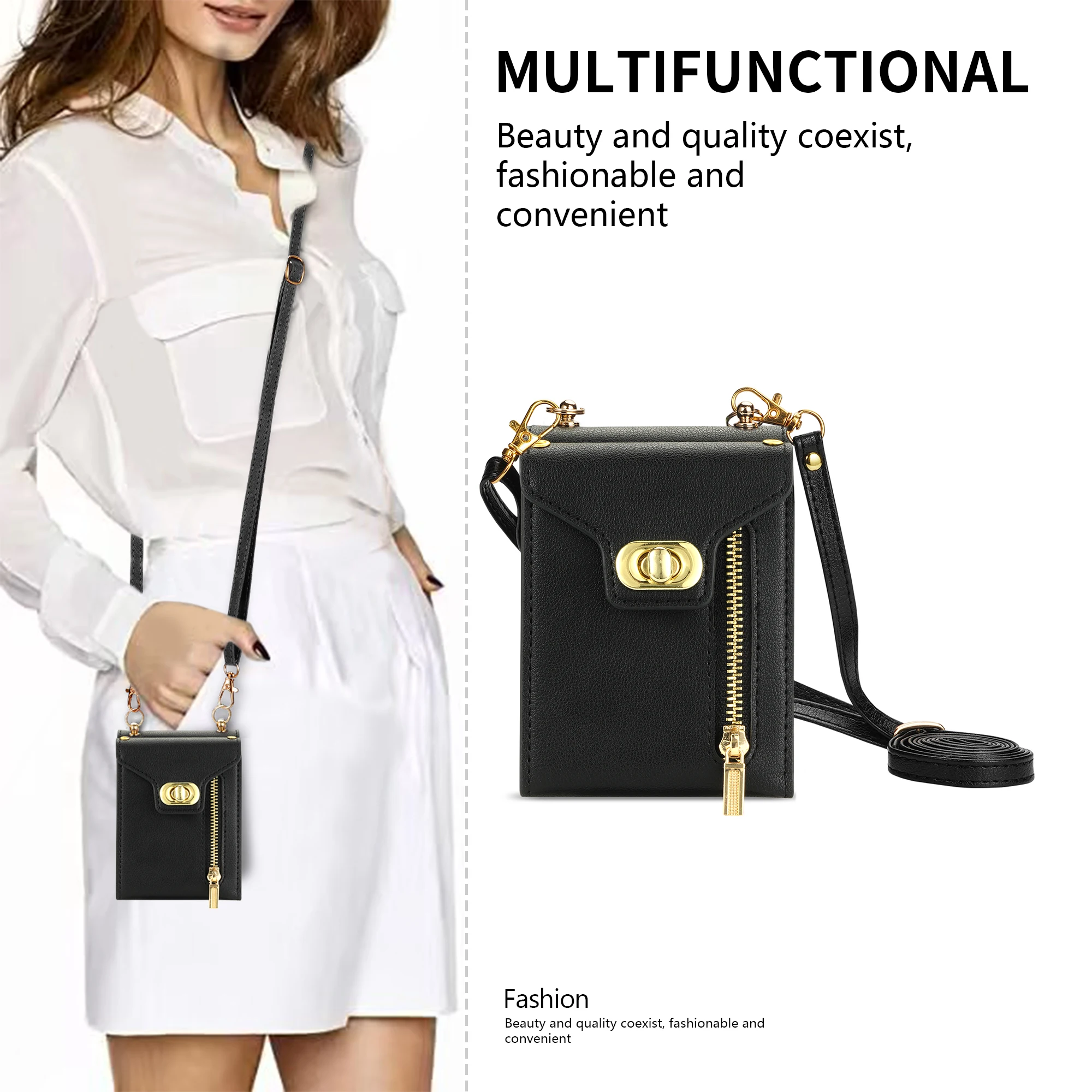 For Samsung Galaxy Z Flip 5 4 3 Case Plain Soft Leather Zipper Wallet Card Bag Crossbody Strap Multifunctional Shockproof Cover