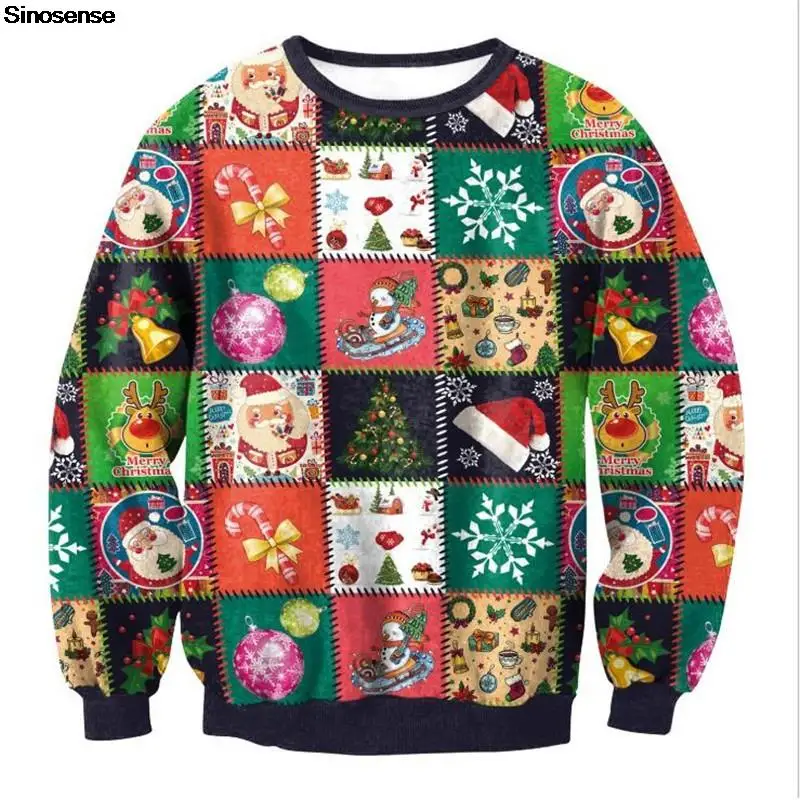 

Men Women Santa Ugly Christmas Sweater 3D Funny Print Holiday Party Crewneck Sweatshirts Pullover New Year Eve Xmas Jumpers Tops