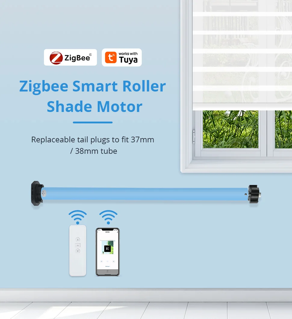 Zigbee Rechargeable Roller Shade Blinds Motor for 37mm 38mm Tube Work with Tuya