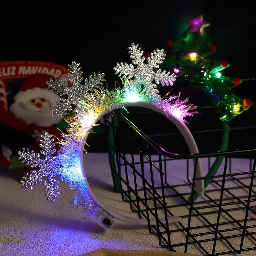 Christmas Light Up Headbands Glowing Xmas Tree Snowflake Hair Band Adult Children Party Headwear Christmas Decor New Year Gifts