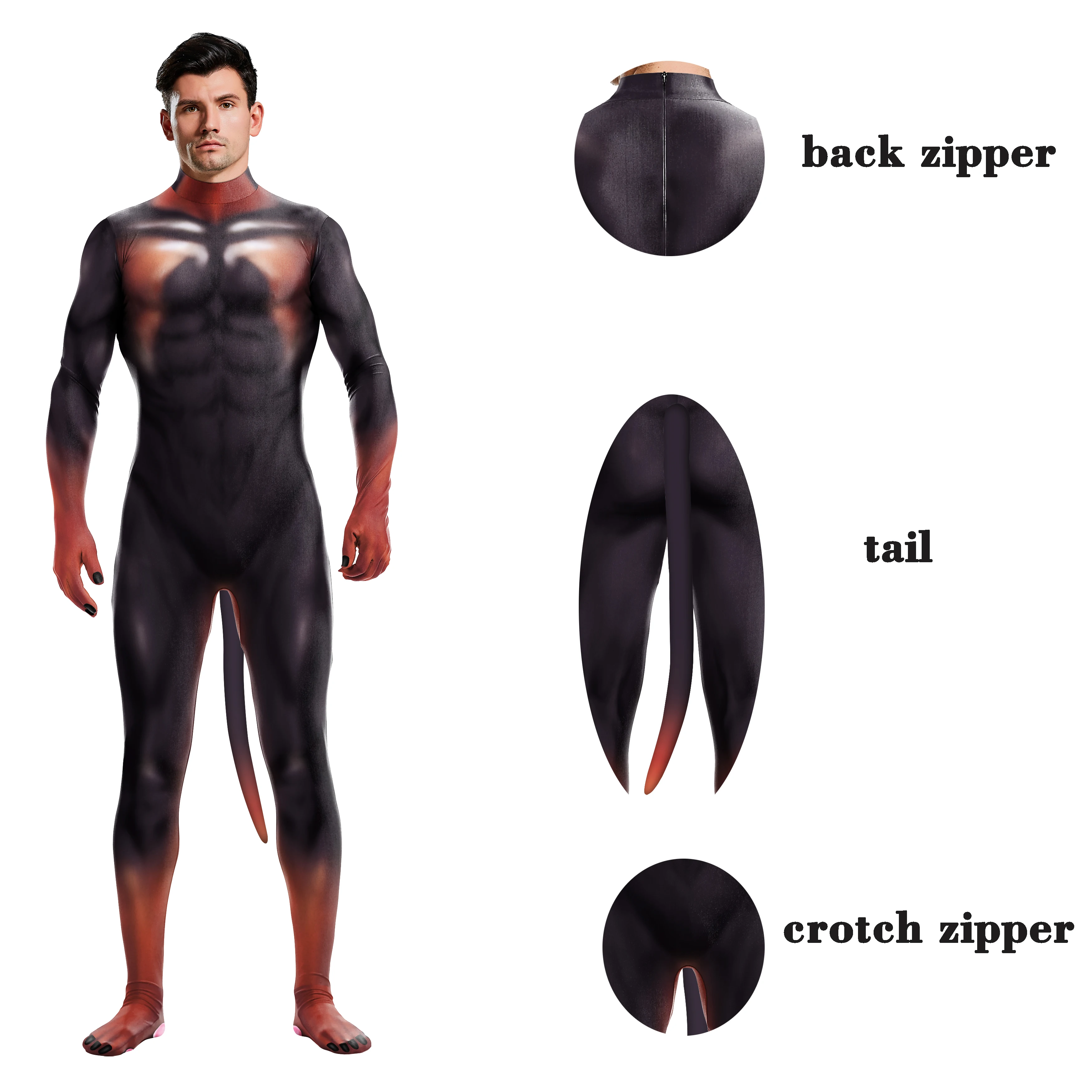 Halloween Carnival Party Jumpsuit Whole Costumes Animal Catsuit With Tail Zentai Suit Bodysuit Cosplay Fitness Outfit Clothing