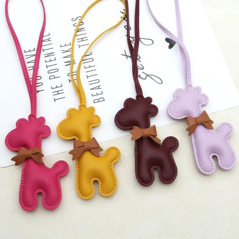 1PC PU Leather Keychain Cute Cartoon Bowknot Giraffe Pendant Keychain For Women Girls Charm Bag Hanging Car Key Holder Accessory