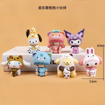 귀여운 미니소 산리오 애니메이션 피규어, 시나모롤 쿠로미 인형, 딸기 곰 액션 피규어, DIY 케이크 장식, 장난감 선물, 4 개, 6 개, 8 개, 9 개