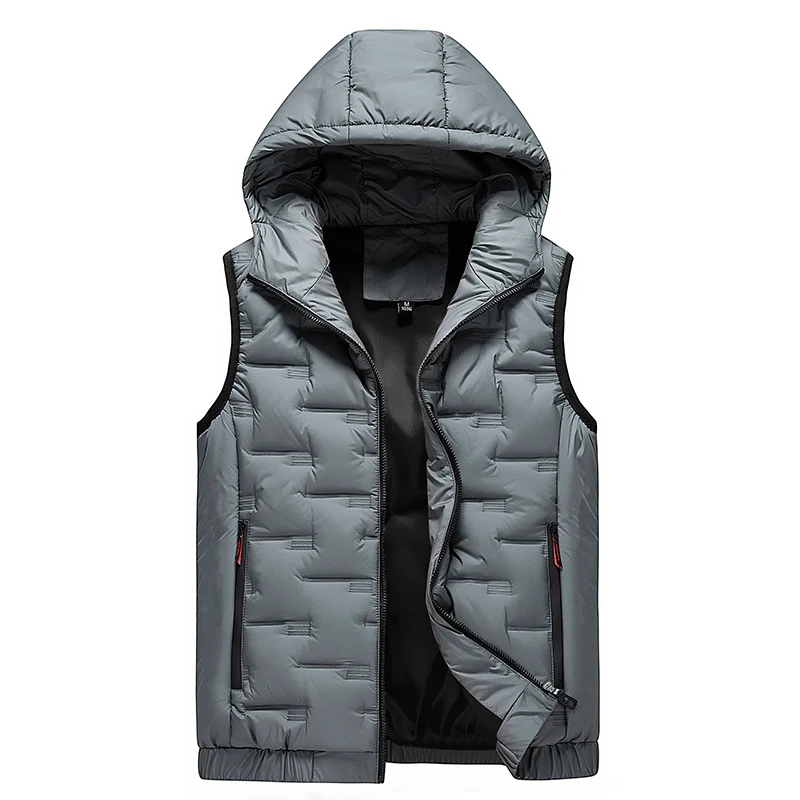 2024 New Winter Men's Warm Vest Jacket Hooded Vest Man Loose Windproof Casual Waistcoat Working Vest Male Coat