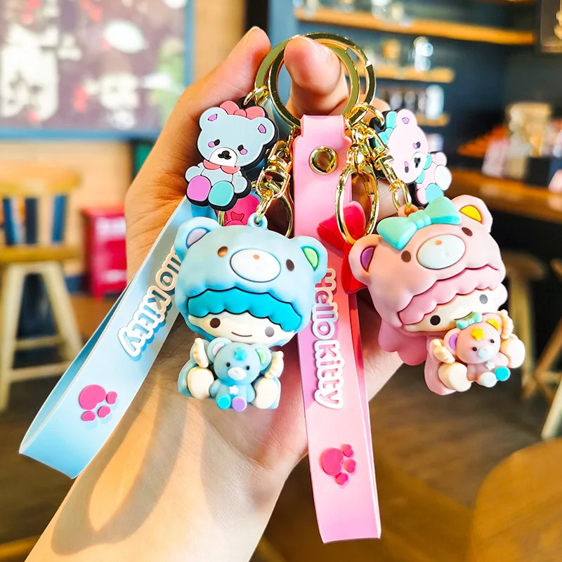 Anime Sanrio Hello Kitty Doll Keychain Black Rice My Melody Pochacco Action Doll Model PVC Keychain Cinnamon Doll Birthday Gift 4