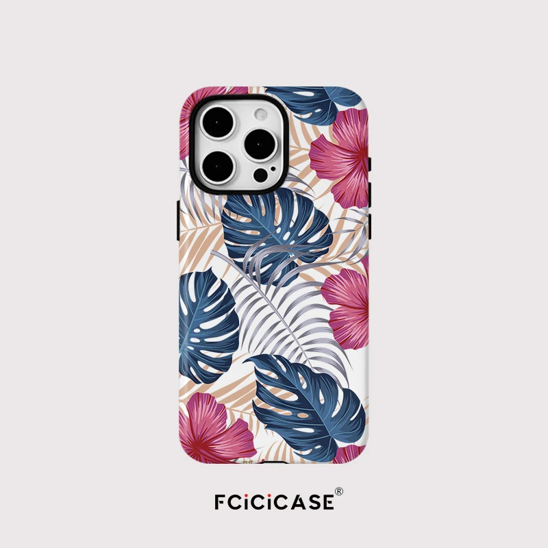 Magnetic Luxury Silicone Phone Case with Wireless Charging and Leaf Print Design