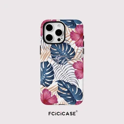 Magnetic Luxury Silicone Phone Case with Wireless Charging and Leaf Print Design - iPhone 15 Plus (TYFL006)
