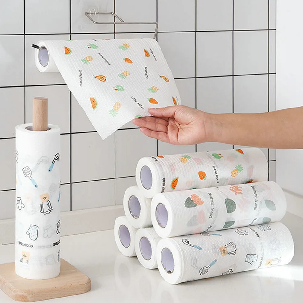 Paño de limpieza desechable no tejido, toalla de papel absorbente, suministros de limpieza de cocina, 50 piezas por rollo, 25CM