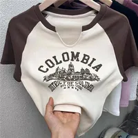 Vintage Printed T-Shirts Women Slim V-Neck Crop Top Y2k Aesthetic Short Sleeve Streetwear Grunge Tee Korean Version Pullovers - Image 4