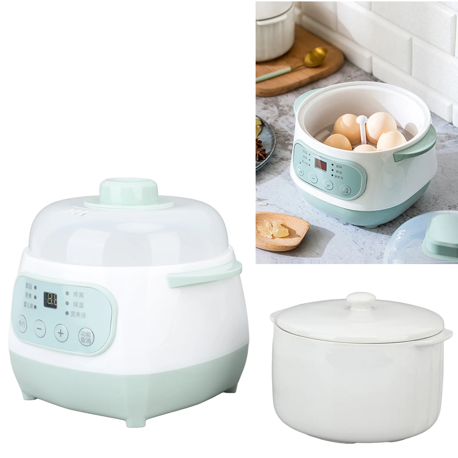 1L Electric Slow Cooker Food Steamer Ceramic Pot Multifunction BirdNest Soup Stew Pregnant Tonic Baby Supplement Heater Warmer 2