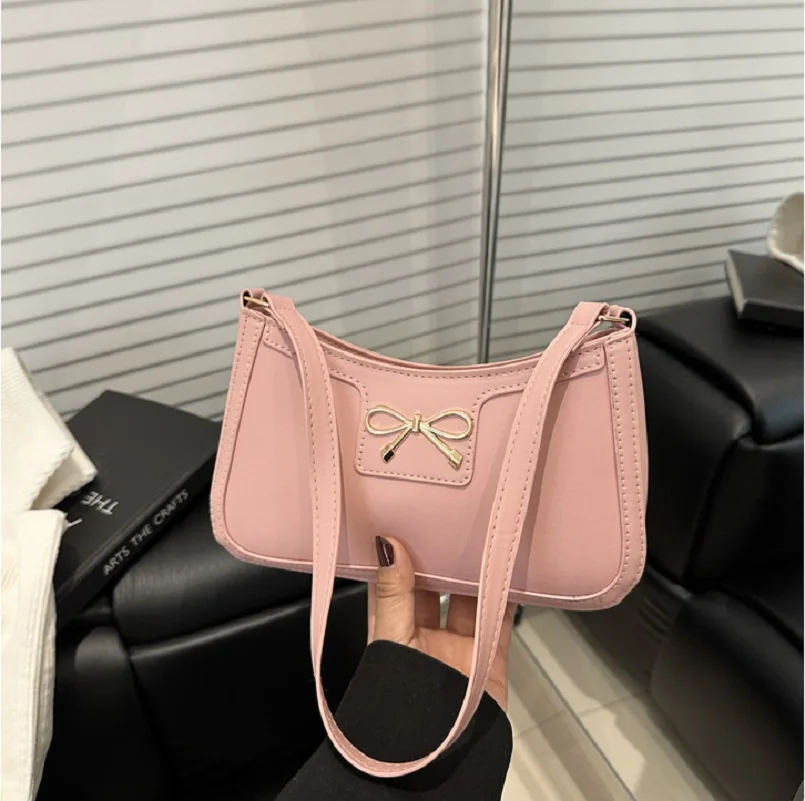 Solid Color Bowknot Shoulder Bag, Elegant Small Square Bag, Suitable for Women Handbags, Zipper Closure,Fashion Underarm Bag,