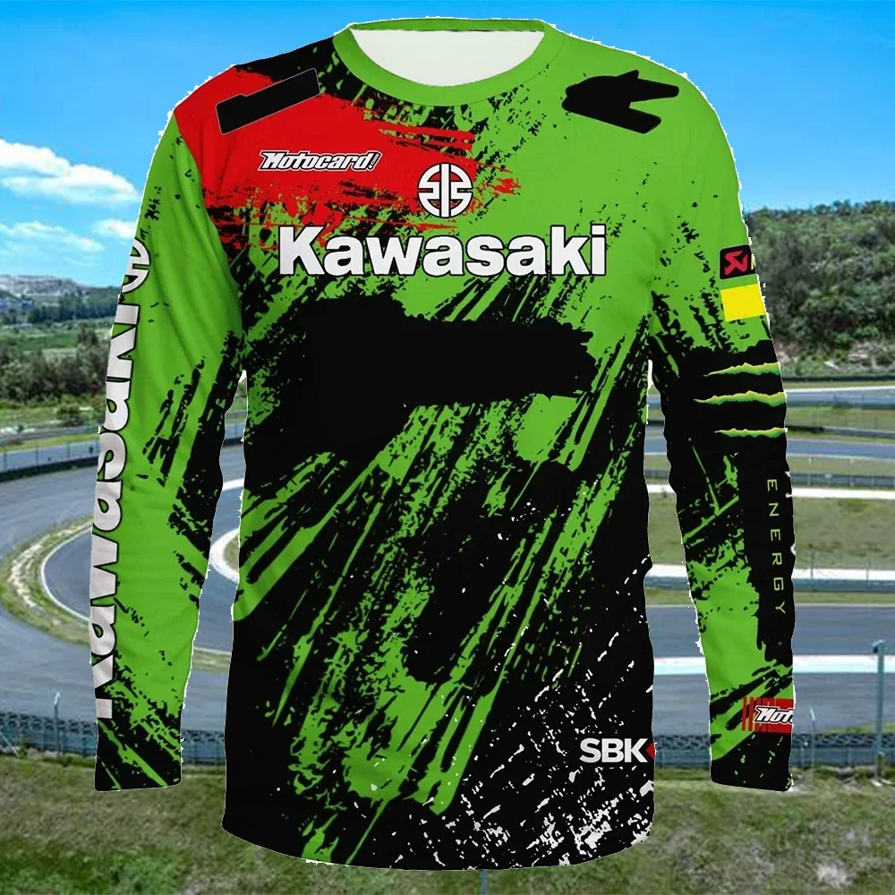 thumbnail image 1 of Camiseta de manga larga para hombre del equipo de carreras de motos Kawasaki, camiseta de primavera y otoño para mujer, camiseta deportiva informal 24/25, 1 of 4