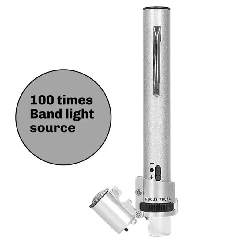 A29F-100X 줌 다기능 현미경 루페 조정 가능한 휴대용 LED 조명 돋보기 미니 보석 포켓 핸드헬드