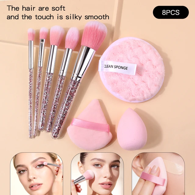 41759-d45366.jpg 8-piece powder diamond handle makeup brush set & soft triangular powder puff / sponge egg / round facial cleansing pad tools