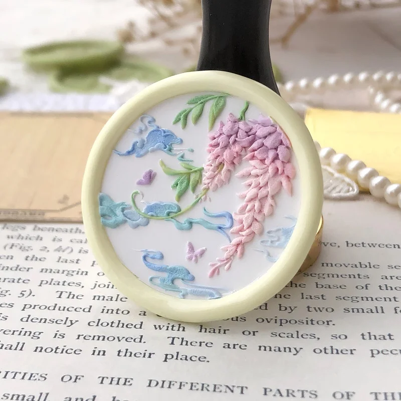 3cm Wisteria Fire Seal Stamp Copper Head Multi-Layer 3d Laser Relief Wax Seal Stamp Carved Brass Head Envelope Sealing