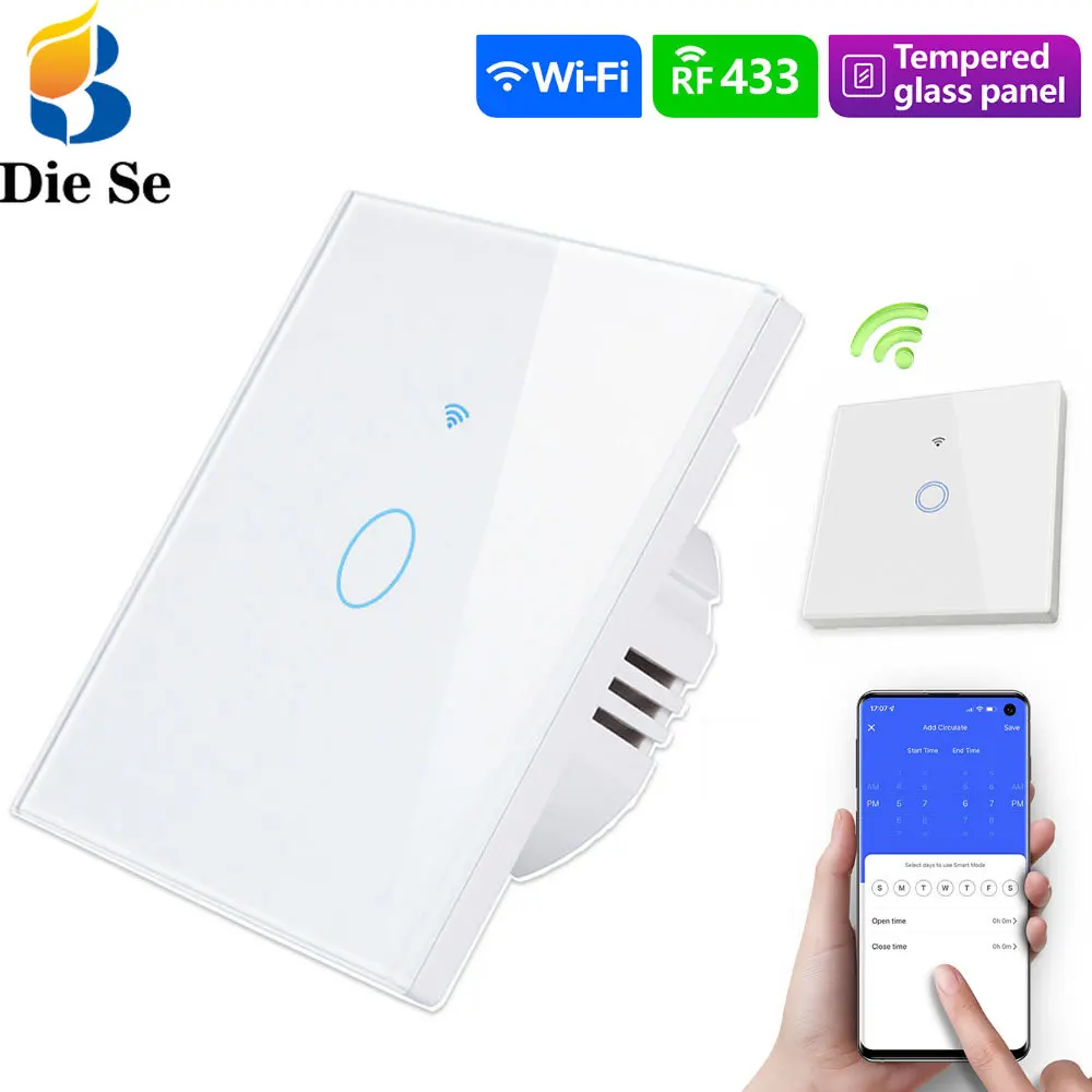 

Tuya Smart Home Switch WIFI Rf Tempered Glass Touch Button on Off Light Switch Work with 433mhz Wireless Switch Alexa GoogleHome