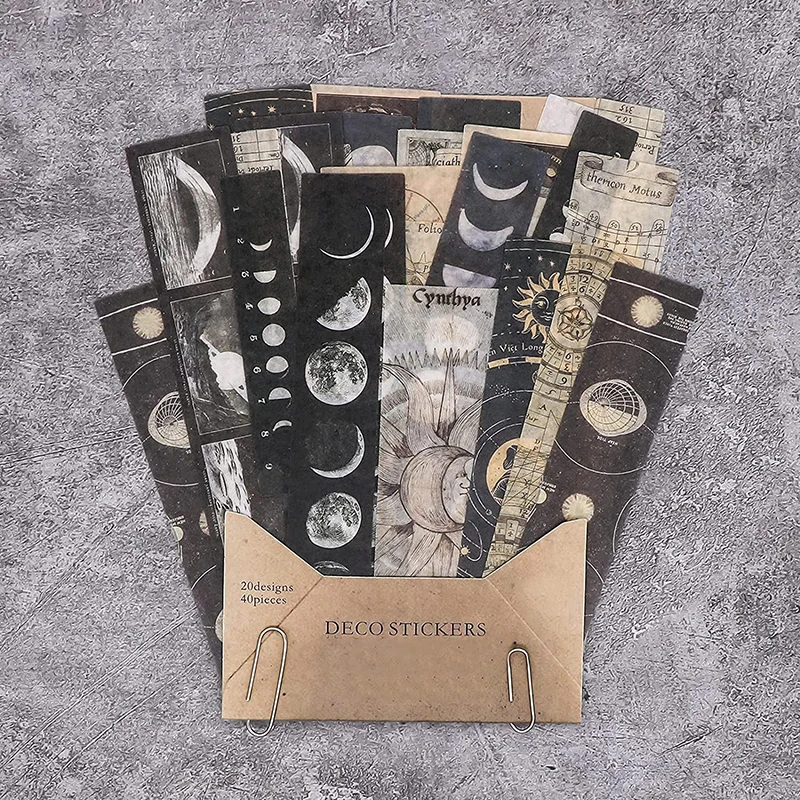 Decorative Stickers 40Pcs Vintage Astronomy Washi Stickers Decorative Space Planets Galaxy Sun & Moon Antique Maps Planner Sticker for Scrapbook