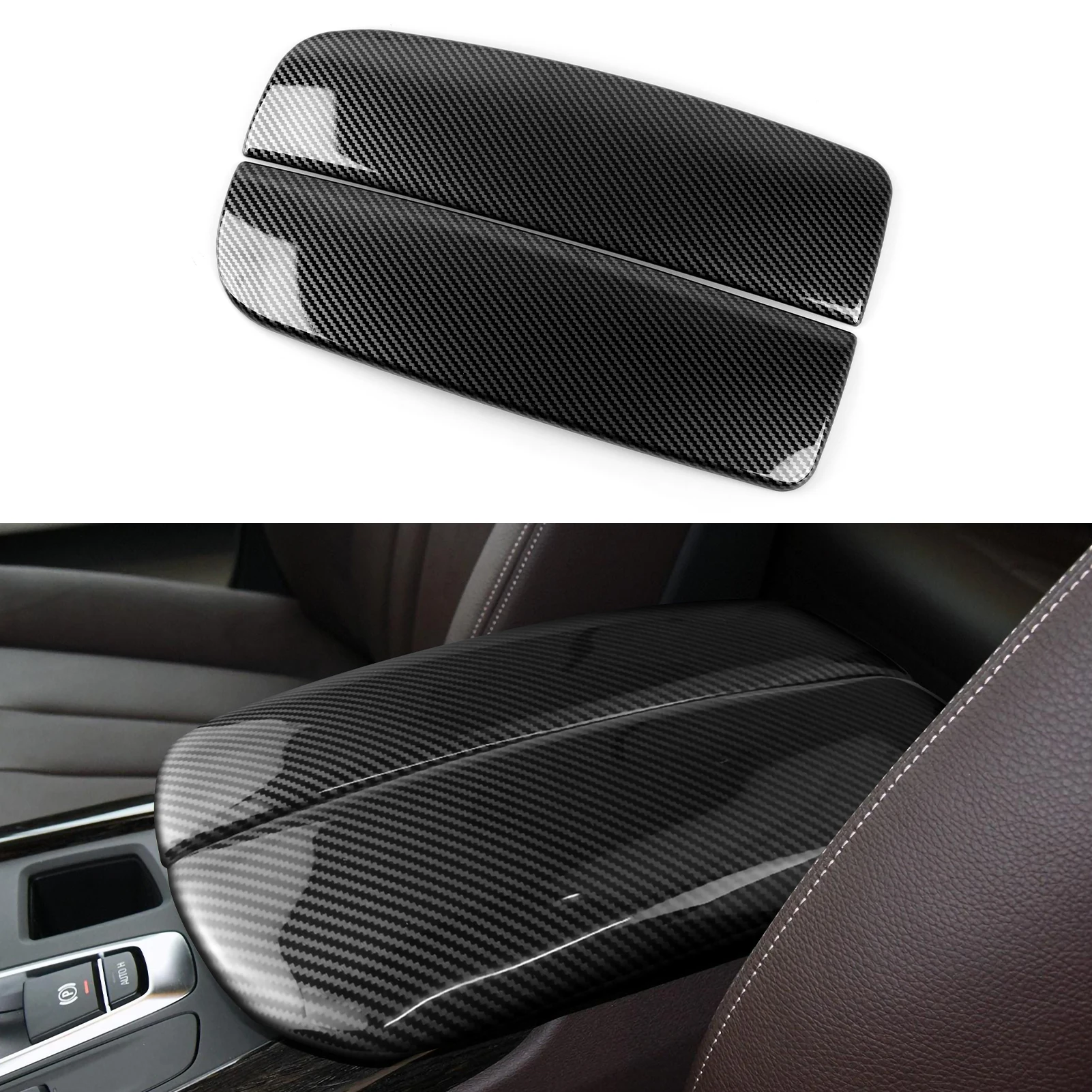 

2PCS Lid ABS Carbon Color Trim Car Storage Box Armrest Protector Cover fits for BMW X5 F15 X6 F16 2014-2018 Accessories