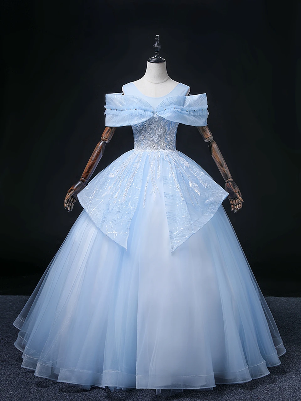 Elegante himmelblaue, glänzende, mit Pailletten besetzte Tüllapplikationen, Perlenstickerei, 2022 Abendkleider, Prinzessinnen-Quinceanera-Abschlussballkleider, Vestidos De 15 Años – Detail 3