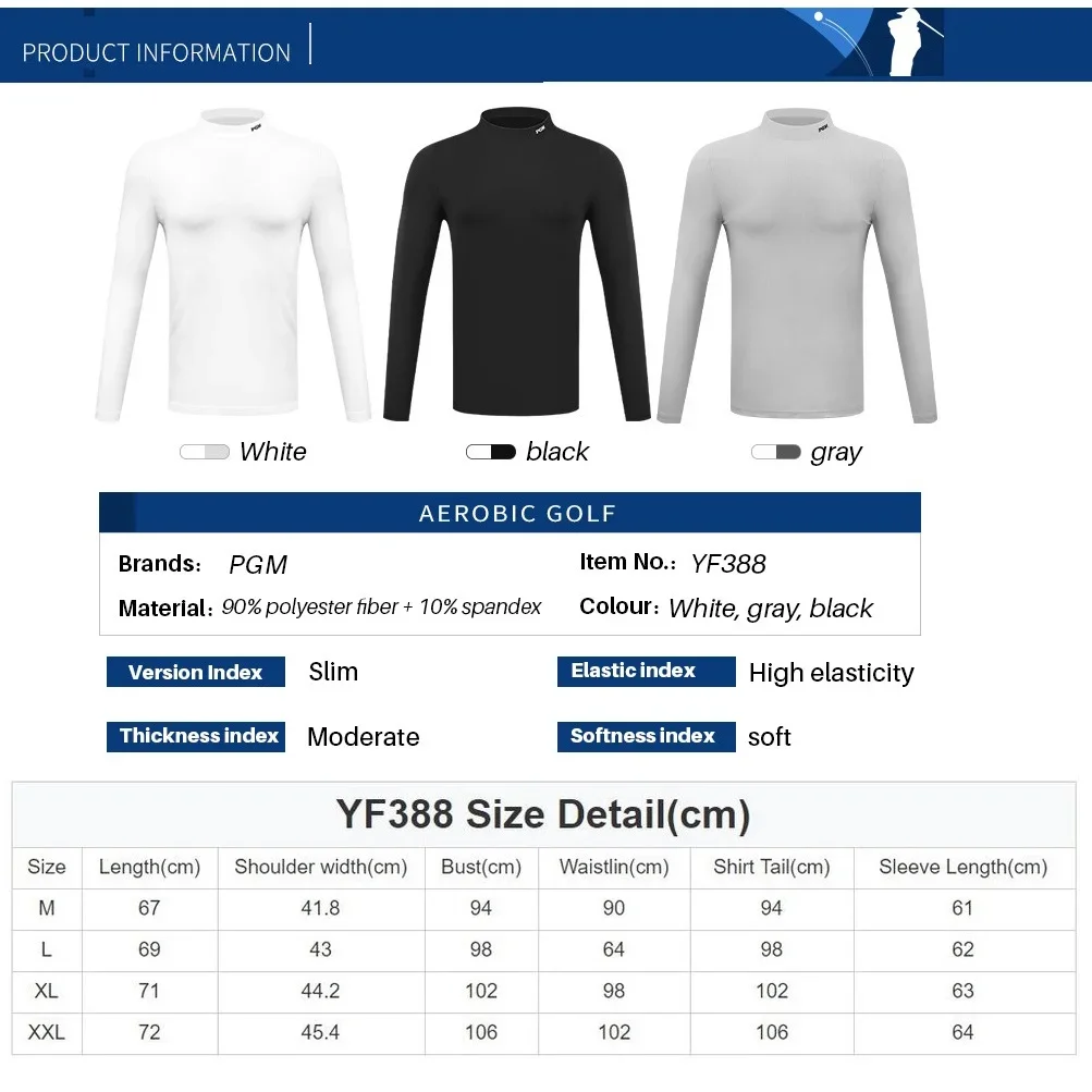 Autumn Golf Wear for Men Shirt Undershirt T-shirt with Velvet Warm High Elasticity Sport Long Sleeved Breathable Bottoming Tee