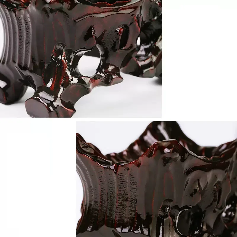 Solid Wood Polished Notched Stone Base with Groove, New Chinese Taishan Stone, Irregular Pendant, Universal Bracket