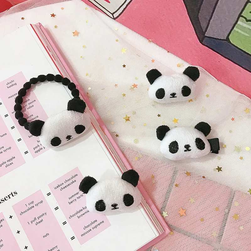 Cute Cartoon Plush Panda Hair Clip Elastic Hair Ring For Women Girl Animal Shape Tie Clip Hair Accessories