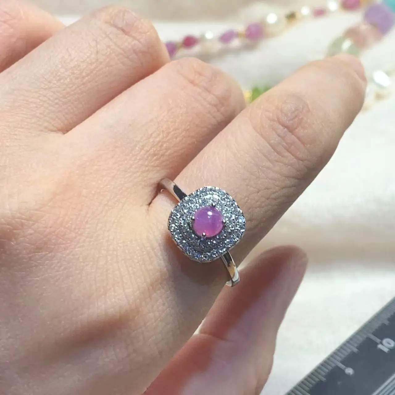 4*4 MM Natural Ruby Ring Adjustable Female Classic Ring Jewelry for Women Gift Wholesale High Quality Wedding Fine