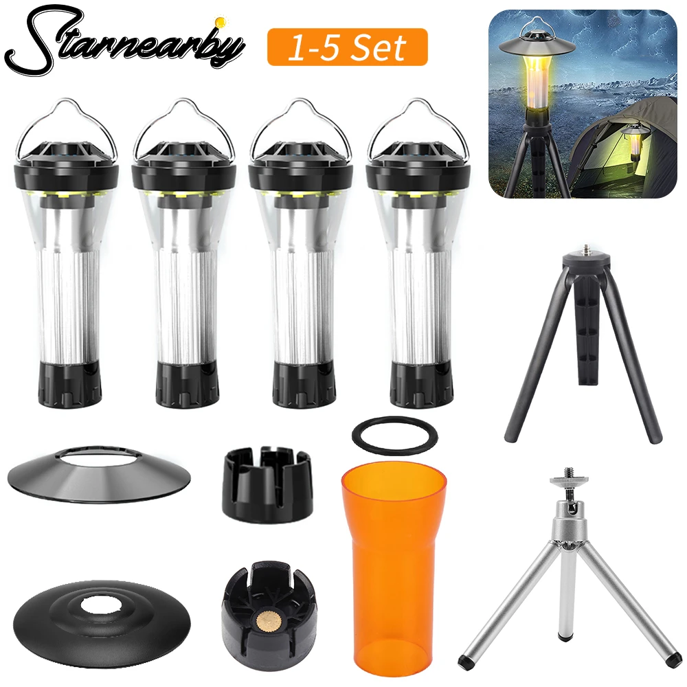 1 5Set Mini LED Lighthouse Flashlight 2600mAh Portable Hanging Lantern Outdoor Waterproof