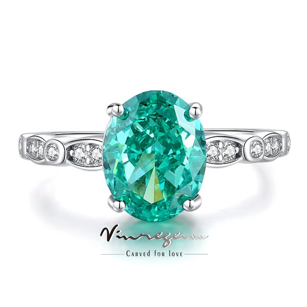 

Vinregem 8*10 MM Oval Cut Paraiba Tourmaline Padparadscha Tanzania Gemstone Ring for Women 100% 925 Sterling Silver Fine Jewelry