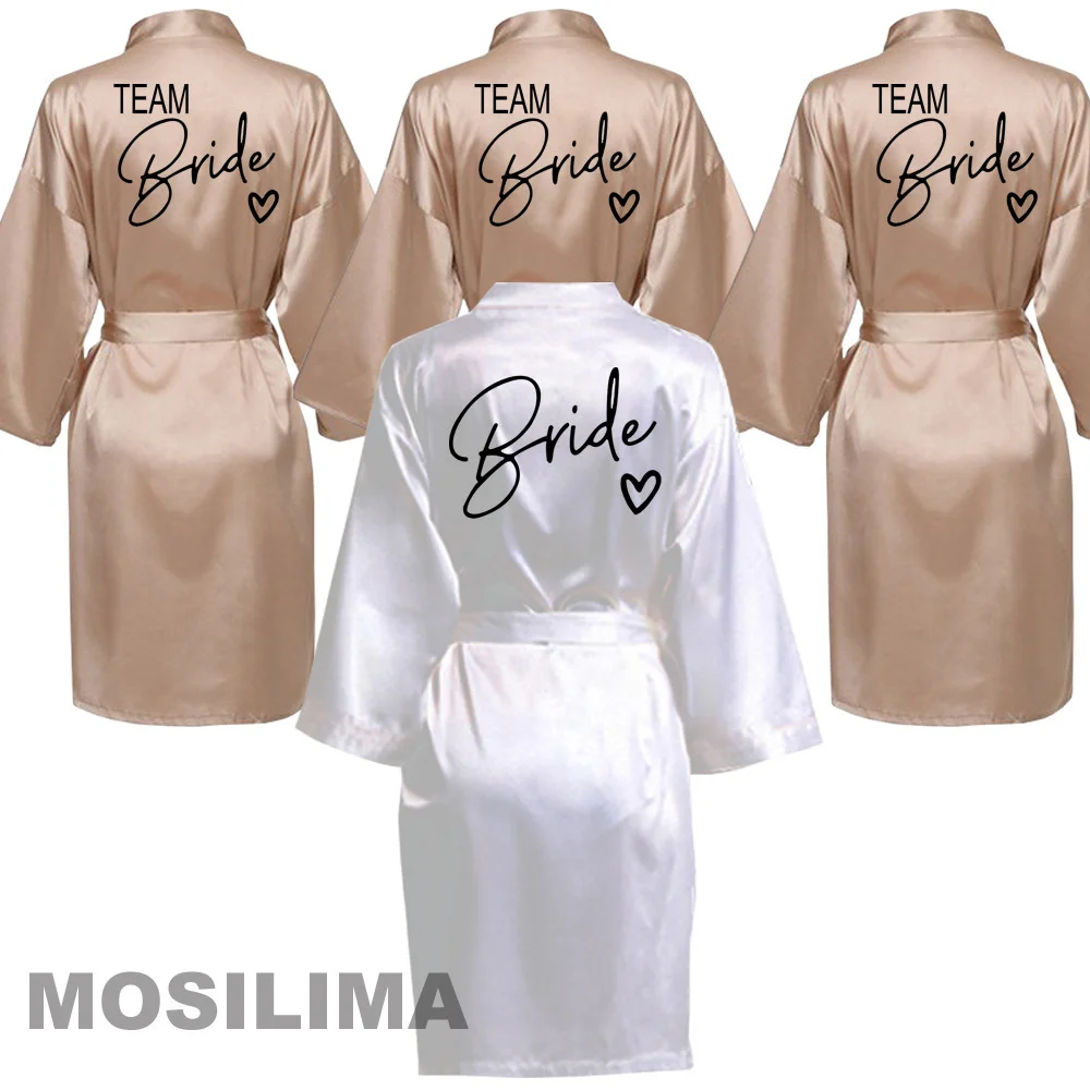 Wedding Party Team Bride Robe With Black Letters Kimono Satin Pajamas Bridesmaid Bathrobe SP003