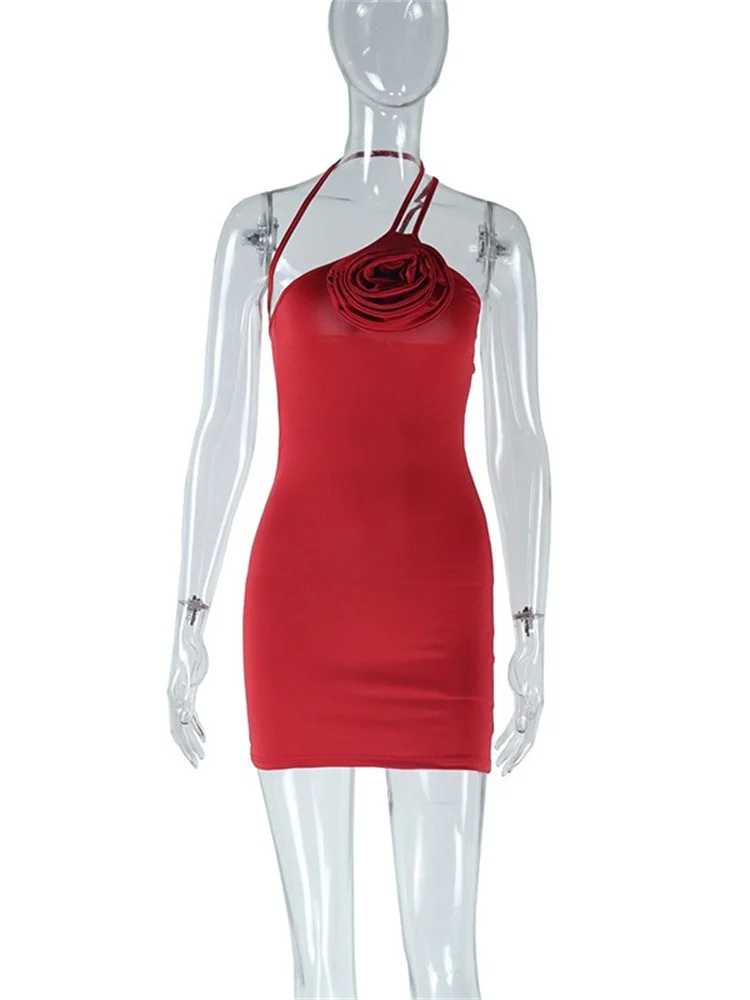 Wmstar Dresses Women Wholesale Halter Neck Sleeveless Flower Wrap Hip Dress Stretch Sexy Streetwear Mini Dresses Dropshipping