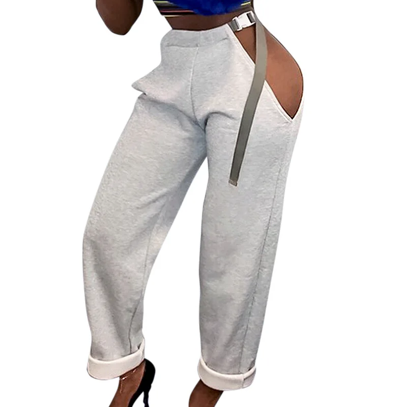 

LEOSD Korean Fashion Women New Style Solid Hip Hollow Out Buckle Belt Casual Sports Pants Women Streetwear Cargo Pants Women