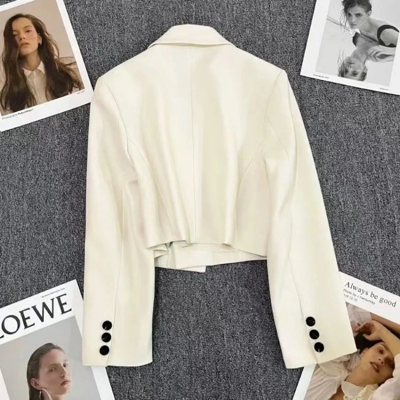 Korean Fashion Cropped Blazers Jacket Women Long Sleeve Office Ladies Loose Blazer Top Solid Single Button Short Suits Coat New