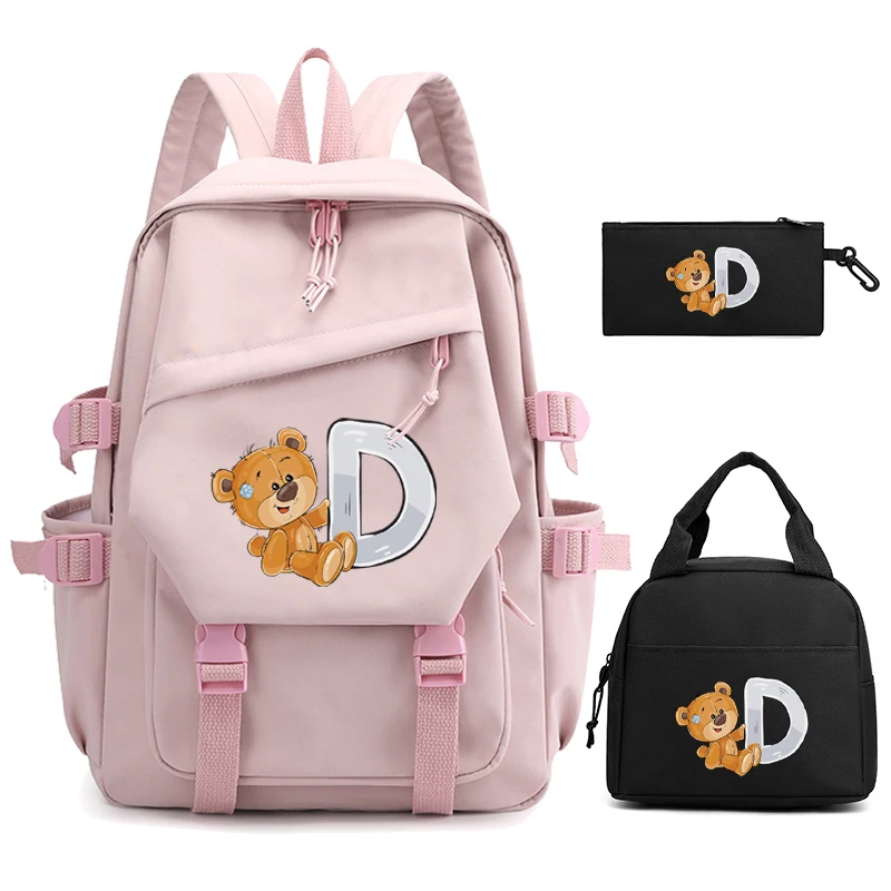 

3Pcs/set 26 English Letters Backpack Student Back To School Teenage Rucksack with Lunch Bag for Girl Boy Children Schoolbag