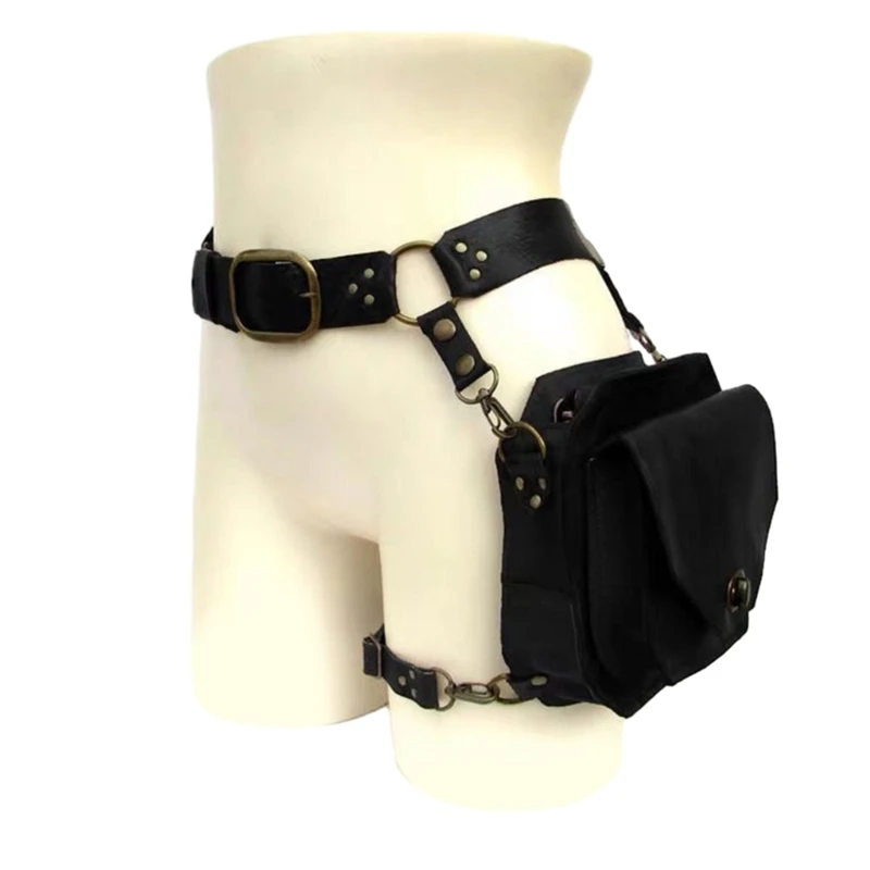 Borsa a tracolla punk retrò in PU, piccola borsa quadrata da cintura per donna, marsupio multifunzione da gamba per telefono - immagine 4