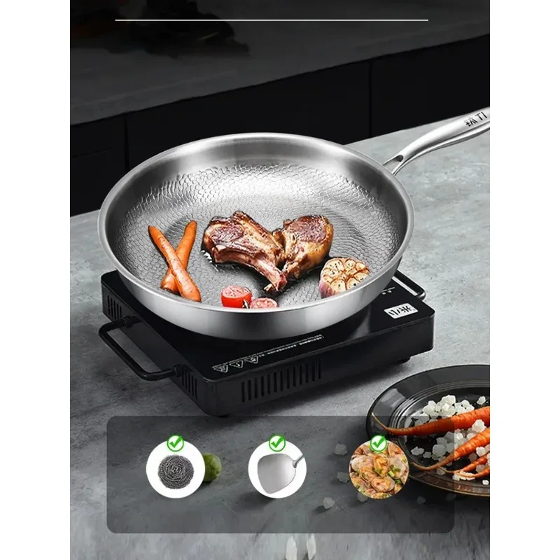 German Titanium Steel Frying Pan Uncoated Non Stick Pan Fish Scale Hammer Pattern Household Steak Frying Pan Kitchen Cookware - Image 6
