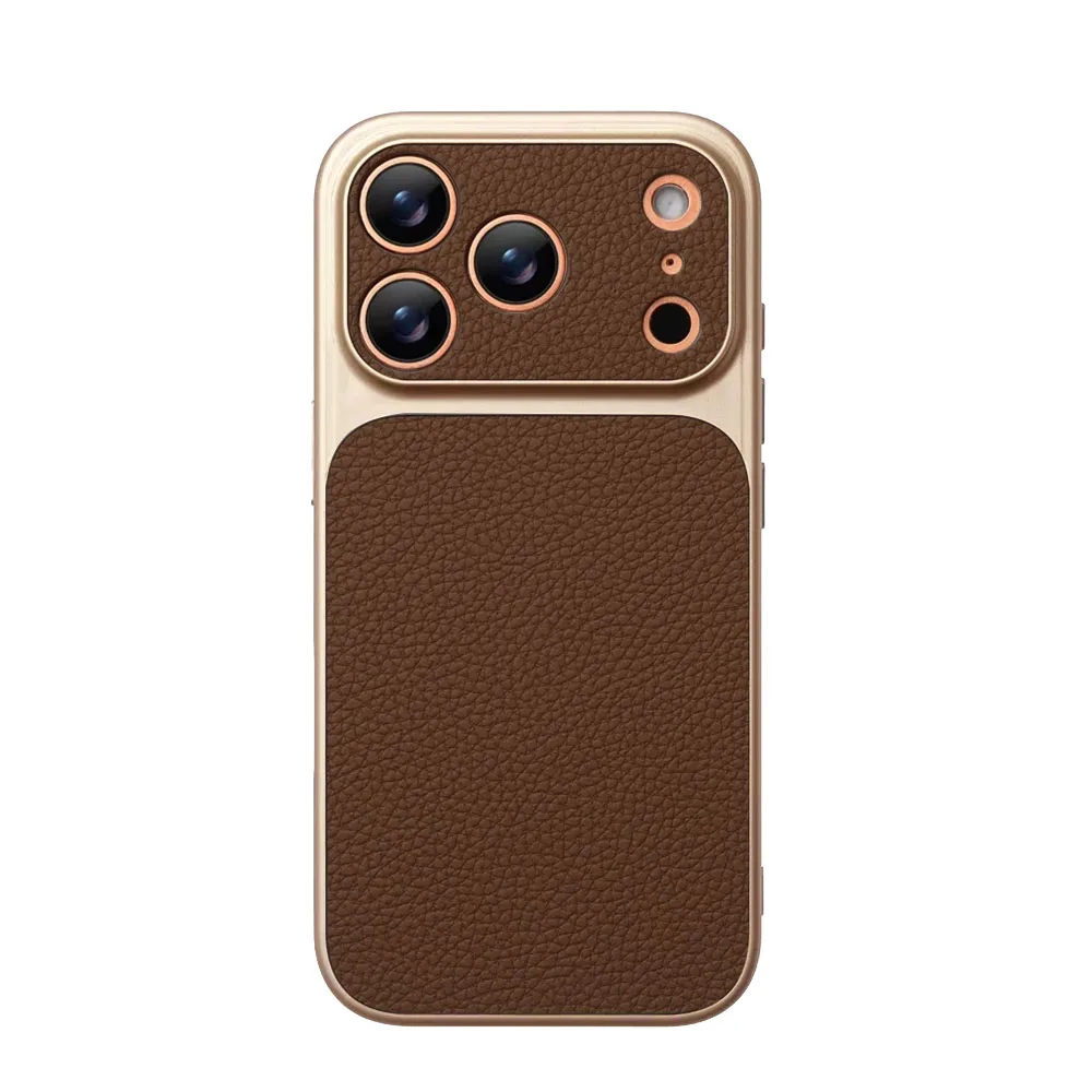 Luxury Lychee Leather Matte Phone Case with Shockproof Bumper Protection
