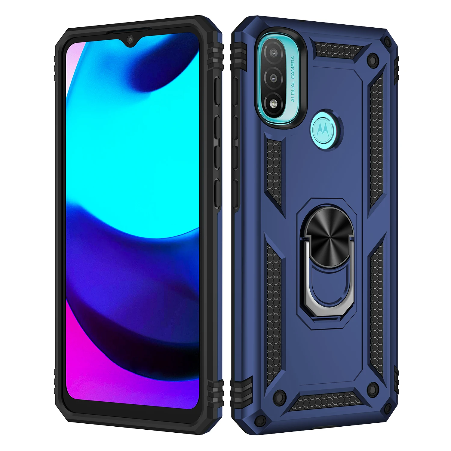 SEAHAI Cover Per Motorola Moto E20/E30/E40, Custodia Militare Antiurto Con Tutto Il Corpo, Fodera In Microfibra, Design Antiscivolo, Blu