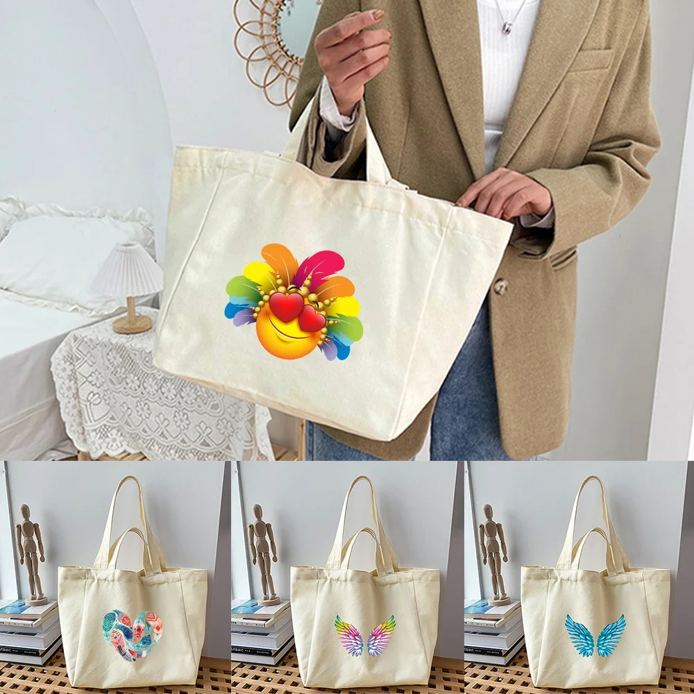 

Canvas Shopping New Feather Printing Tote Bag Fashion Travel Shoulder Bag Women Eco Shopper Bag Quality Foldable Leisure Handbag