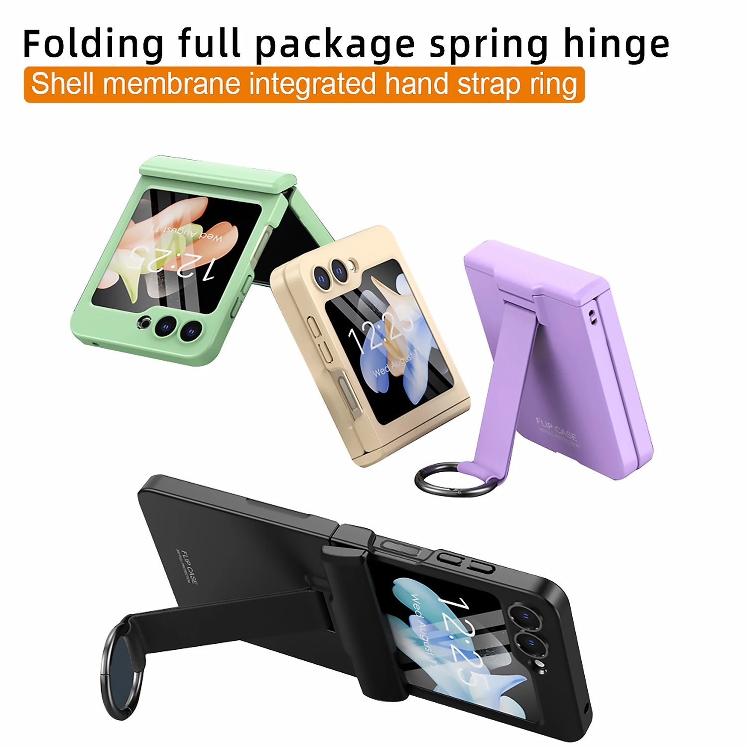 For Samsung Galaxy Z Flip 5 Case Colorful Skin Friendly Matte Folding Hingle Belt Ring Bracket With Mirror Film Hard Back Cover