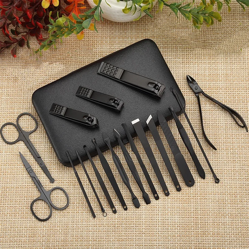 7/18pcs Black Nail Clipper Set Professional Stainless Manicure Nail Scissors Pedicure Care Kit with Travel Case Sharp Cutter nail clipper set,nail clipper,nail care kit,nail scissors set,nail clippers,manicure pedicure kit,manicure set,manicure sets,manicure nail clipper set,nail clippers kit