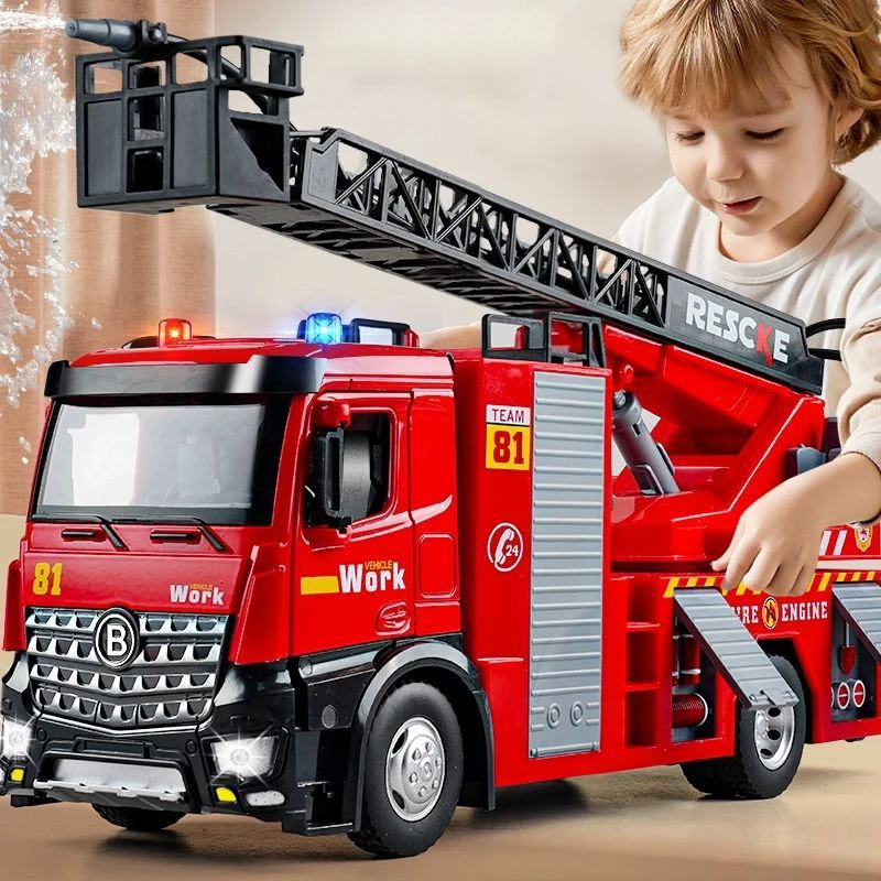 Large Alloy Fire Truck Toy City Diecast Engineering Vehicle Can Spray Water Ladder Car Rescue Car Kid Toy Boy Gift