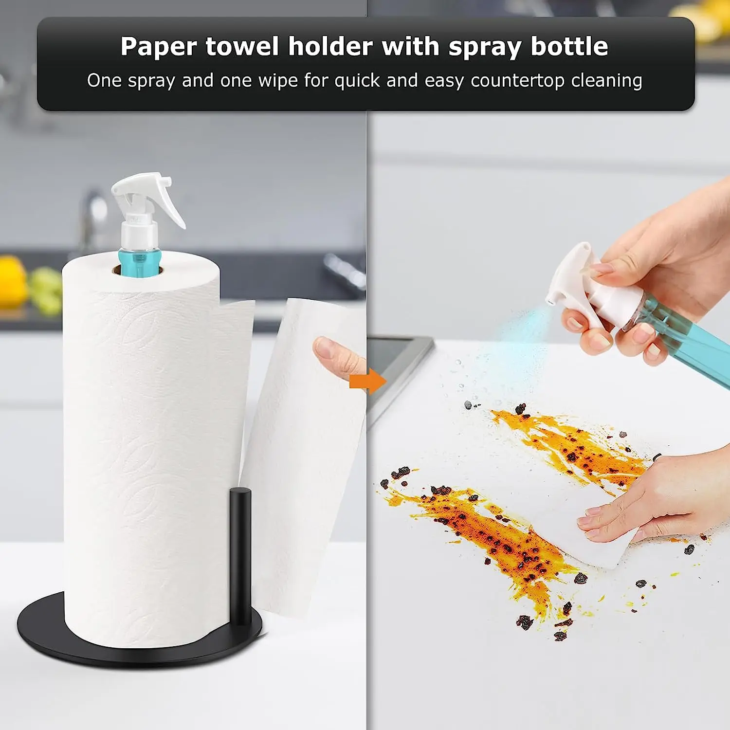 Kitchen Paper Towel Holder with Spray Bottle Under Cabinet Paper