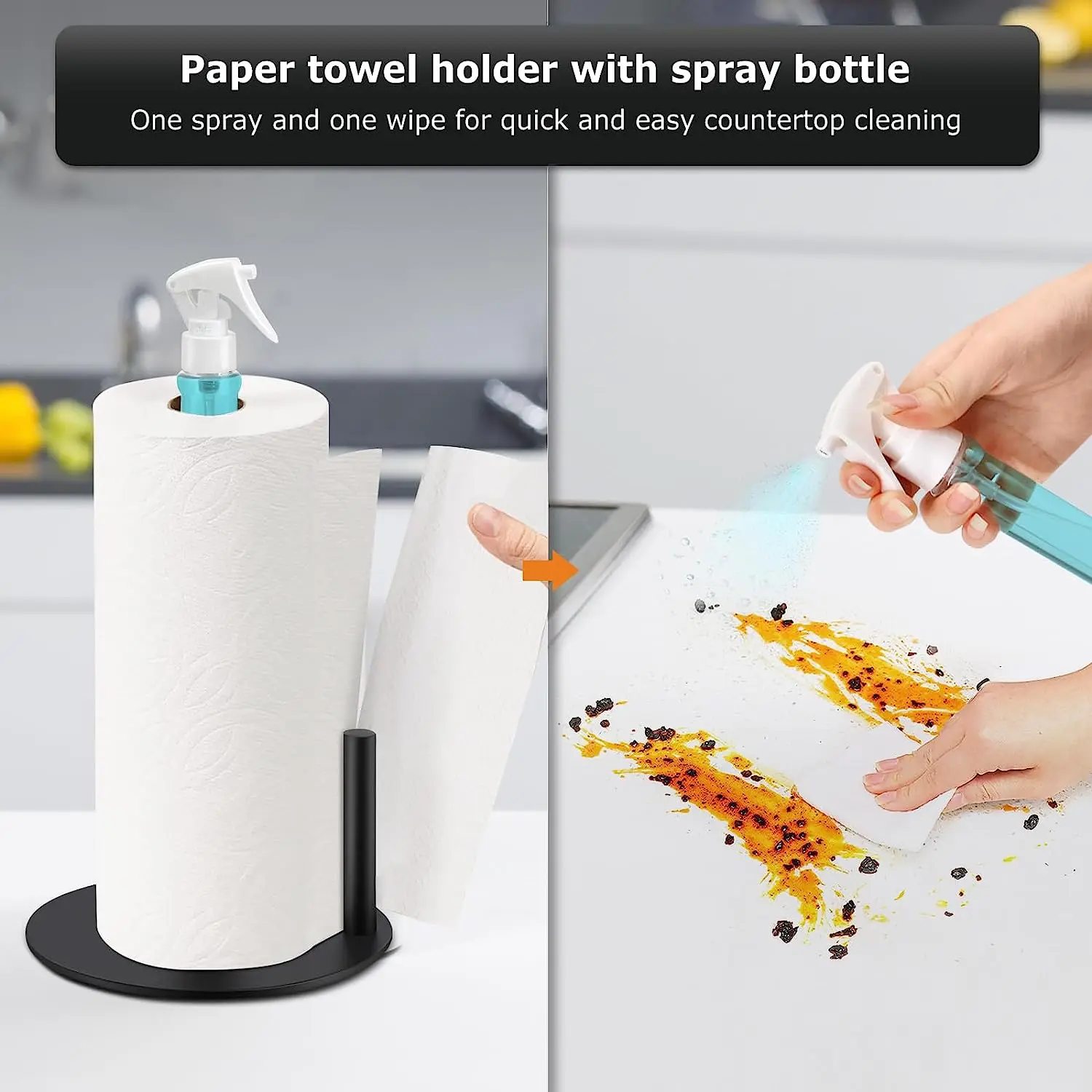 New Paper Towel Holder with Spray Bottle Kitchen Paper Towels base  Stainless Steel Countertop Dispenser Accessories for Bathroom