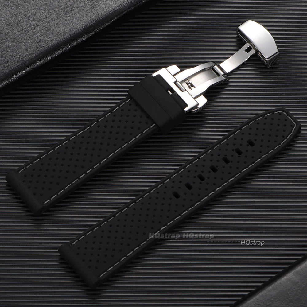 Silicone Sport Watch Strap with Butterfly Buckle - Breathable Waterproof Wristband